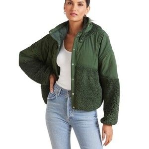Free People Green Sherpa Bomber Jacket